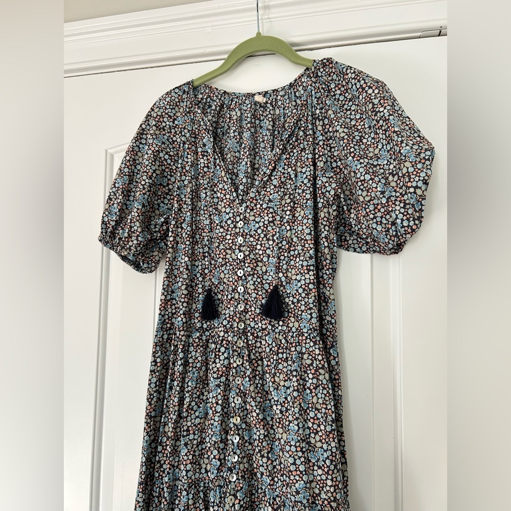 Spell Poppy Smock Floral Navy Cotton Dress Button Mother of Pearl Small - Picture 4 of 8